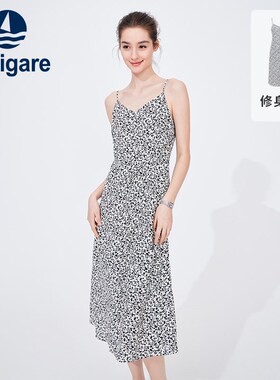 速发季vige小帆船法设式碎花吊带连衣裙夏a长裙子