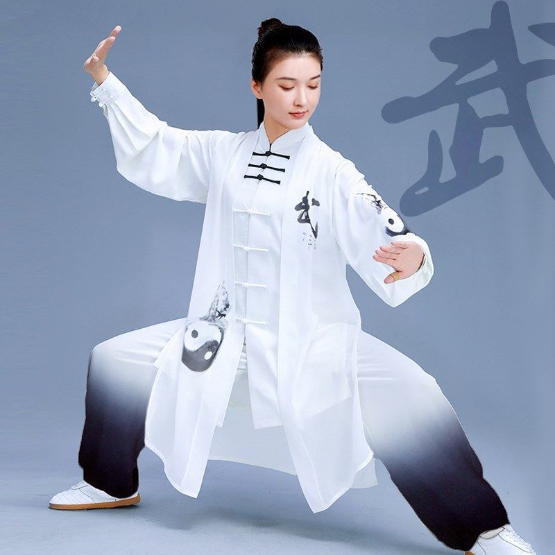 速发高端太极服款演款20八4渐变披纱比赛表新太极拳练功服男春2段图片