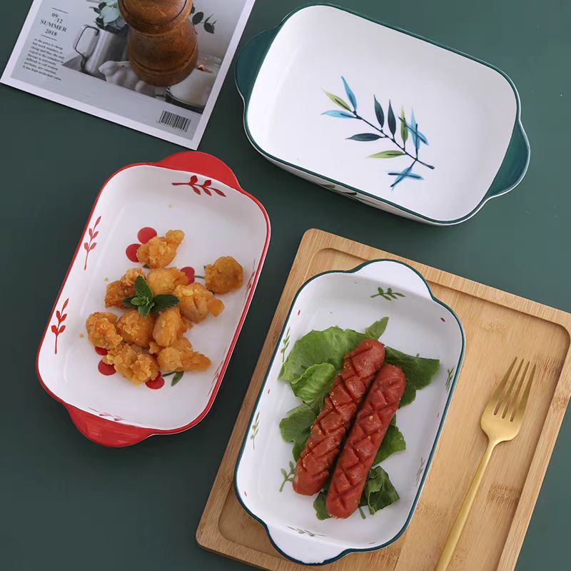 速发长方形陶瓷盘子焗饭碗烤箱微波炉空气炸锅专用餐具双耳烤盘烤