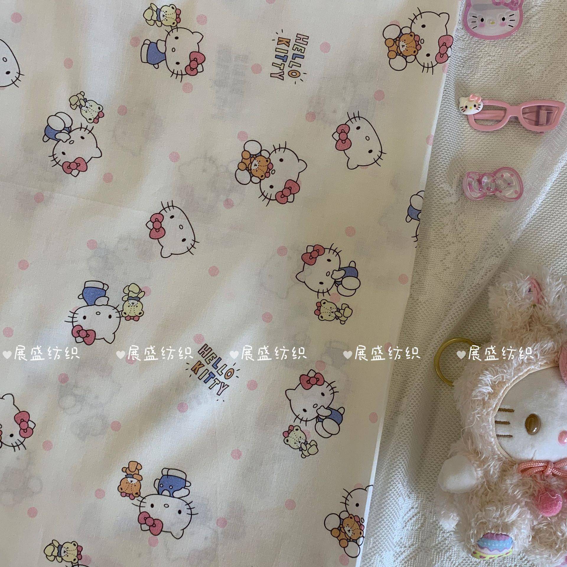 全棉60支印花面料可爱卡通猫咪漂亮布料童装睡衣家居服防蚊裤童服