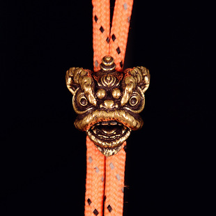 复古纯黄铜舞狮头手工EDC刀坠挂件黄铜DIY伞绳铜饰品背包挂坠