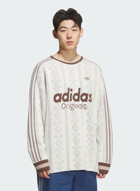 adidas阿迪达斯三叶草男子运动休闲提花条纹圆领套头衫毛衣KS5956