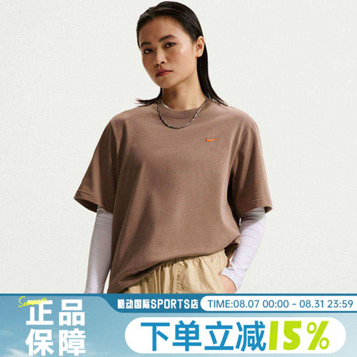 NIKE耐克女运动休闲背部印花宽松舒适透气圆领短袖T恤IR7589-214
