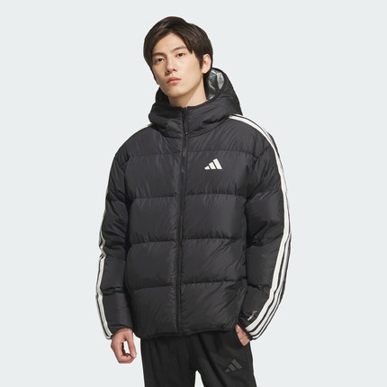 adidas阿迪达斯男子三条纹户外运动保暖连帽羽绒服外套KC2490