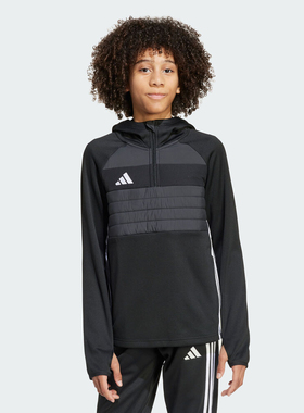 adidas阿迪达斯男大童足球运动训练半拉链连帽套头衫卫衣JN9474