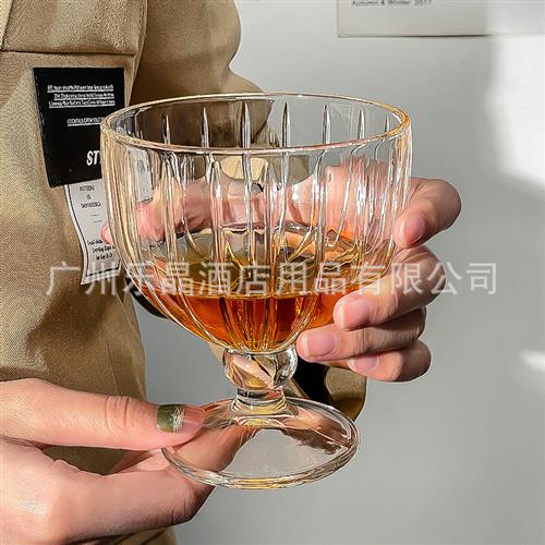 适用欧式竖条餐杯果汁杯家用水杯玻璃杯牛奶杯啤酒杯高脚杯子甜品