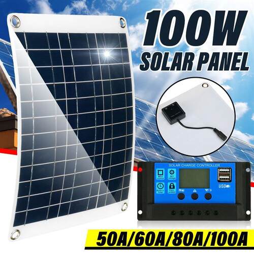 适配15W 20W 12V/5V 柔性太阳能板手机充电器充12V汽车电瓶50W