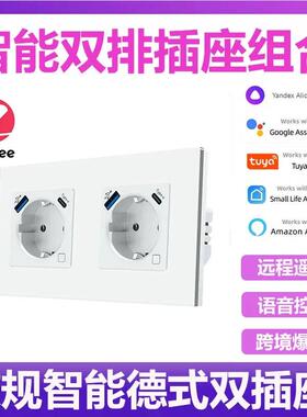 适配欧规墙壁电源双插座Zigbee智能开关德式插座玻璃面板smart so