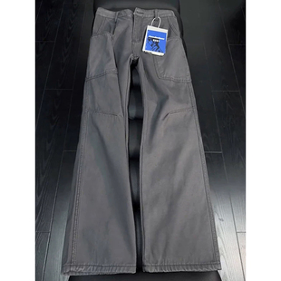 美式复古加绒牛仔裤男秋冬季斜切弯刀微喇裤cleanfit伐木工装裤子