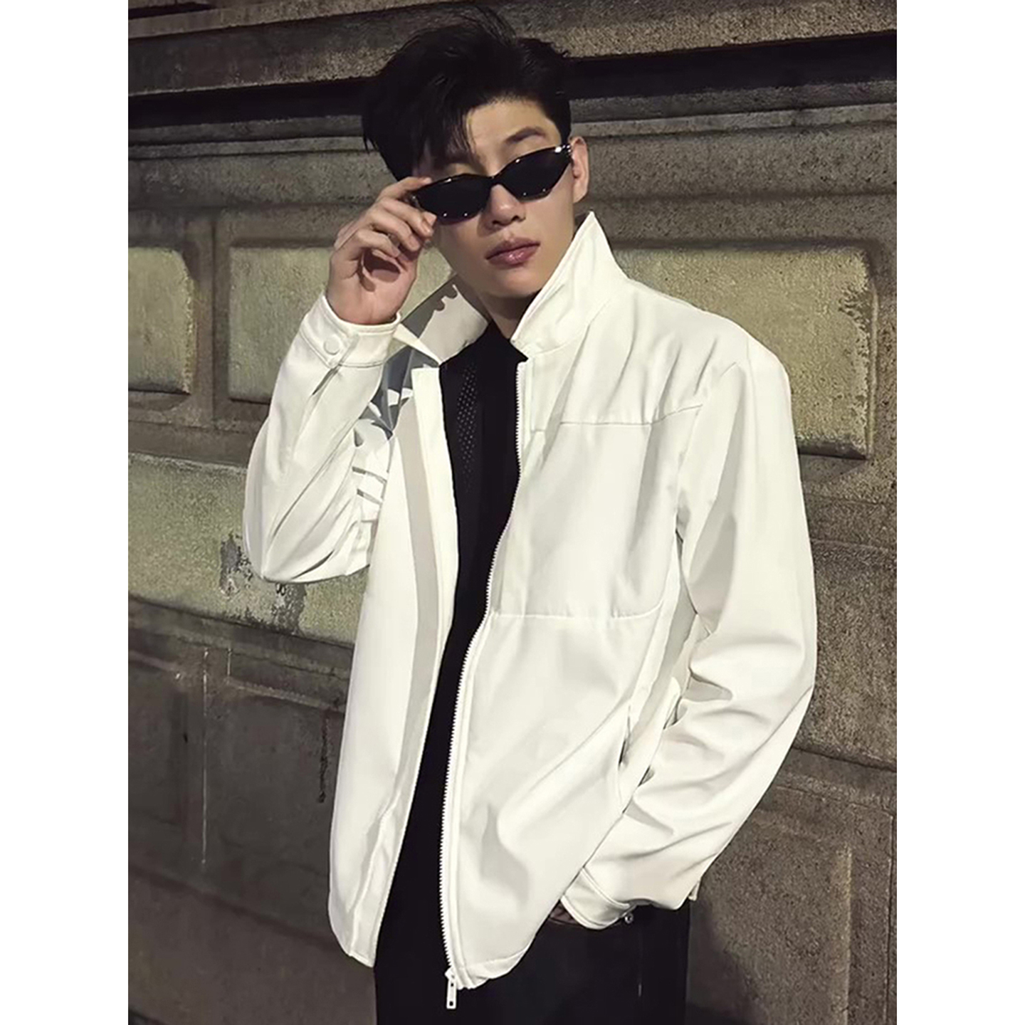 白色立领飞行夹克男款秋季高级感痞帅三防冲锋衣cleanfit工装外套