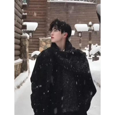 黑色戗驳领西装毛呢大衣男款秋冬