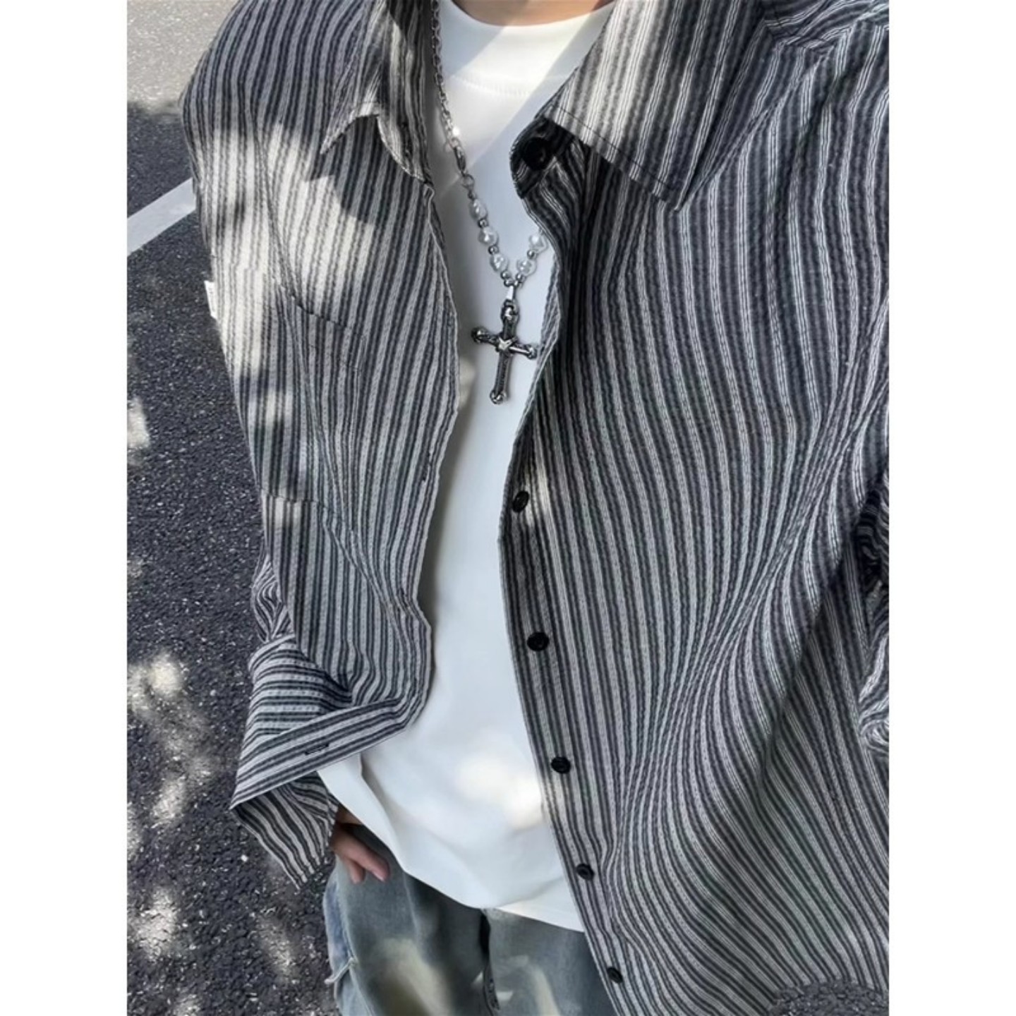 美式慵懒松弛感衬衫男女韩系早秋