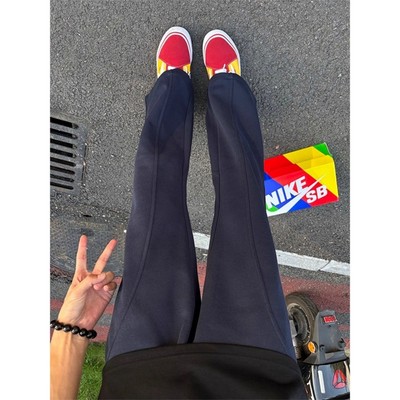 藏青色重磅弯刀卫裤秋冬垂感直筒