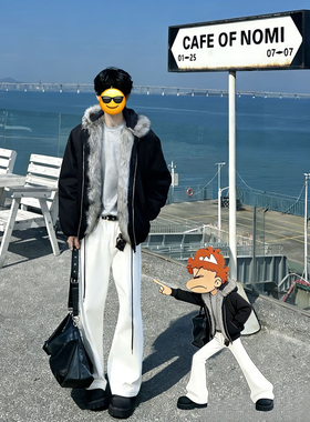 高级感白色弹力面料微喇牛仔裤秋冬男款高级感裤子百搭弯刀直筒裤