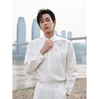 张若昀同款新中式衬衫男高级感