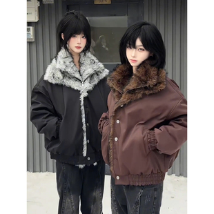 极地狼王座山雕棉服男款加厚冬季高级感毛领外套短款廓形皮草棉衣