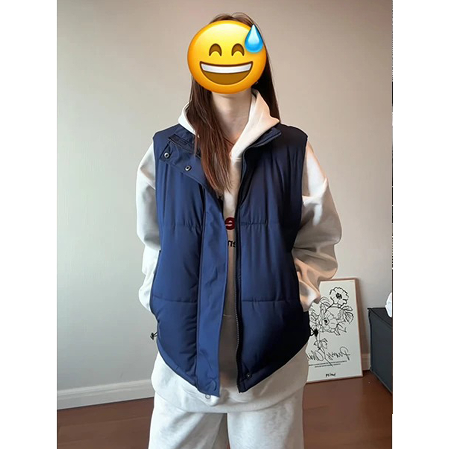 藏青色立领棉服马甲男秋冬季