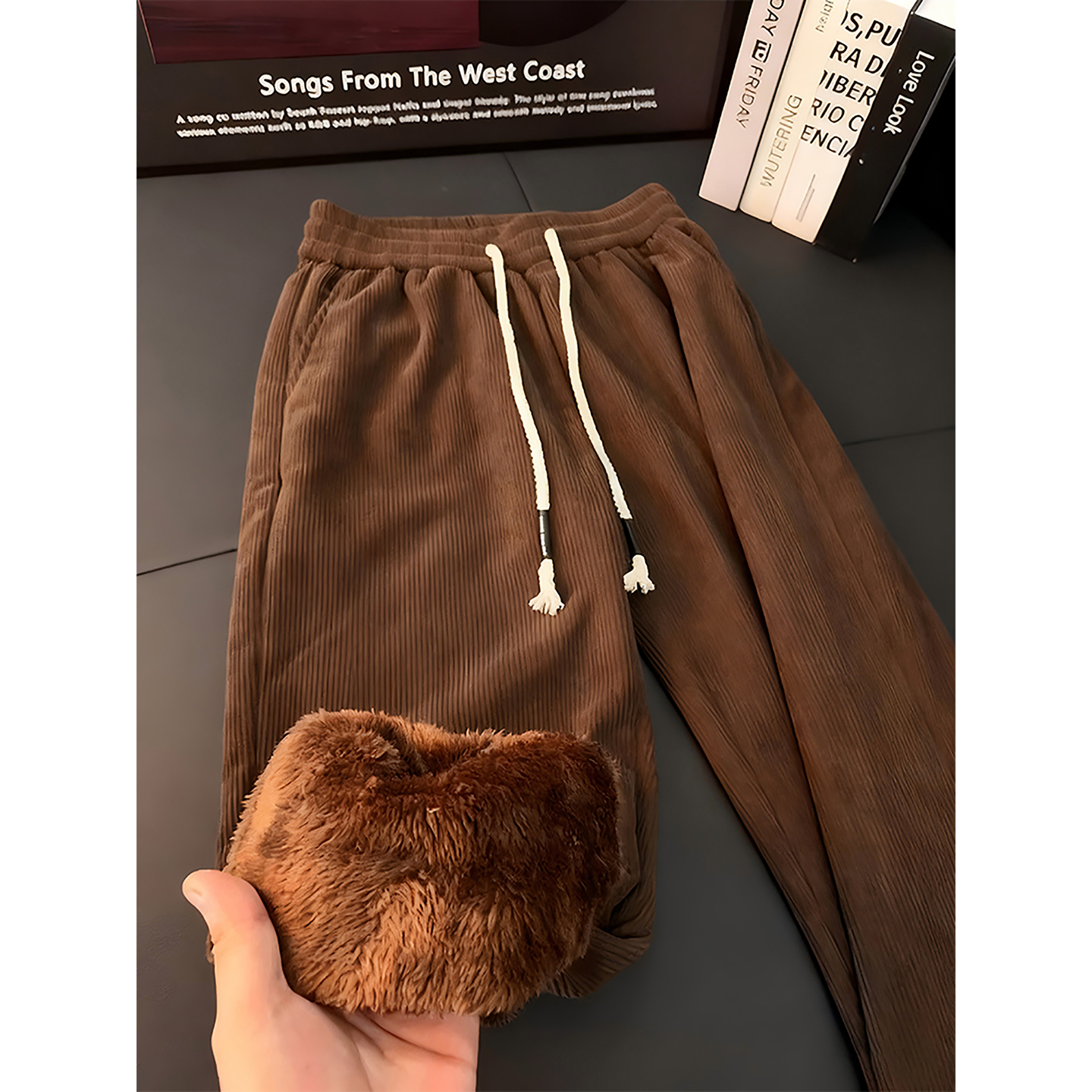 棕色加绒灯芯绒裤子男款冬季加厚