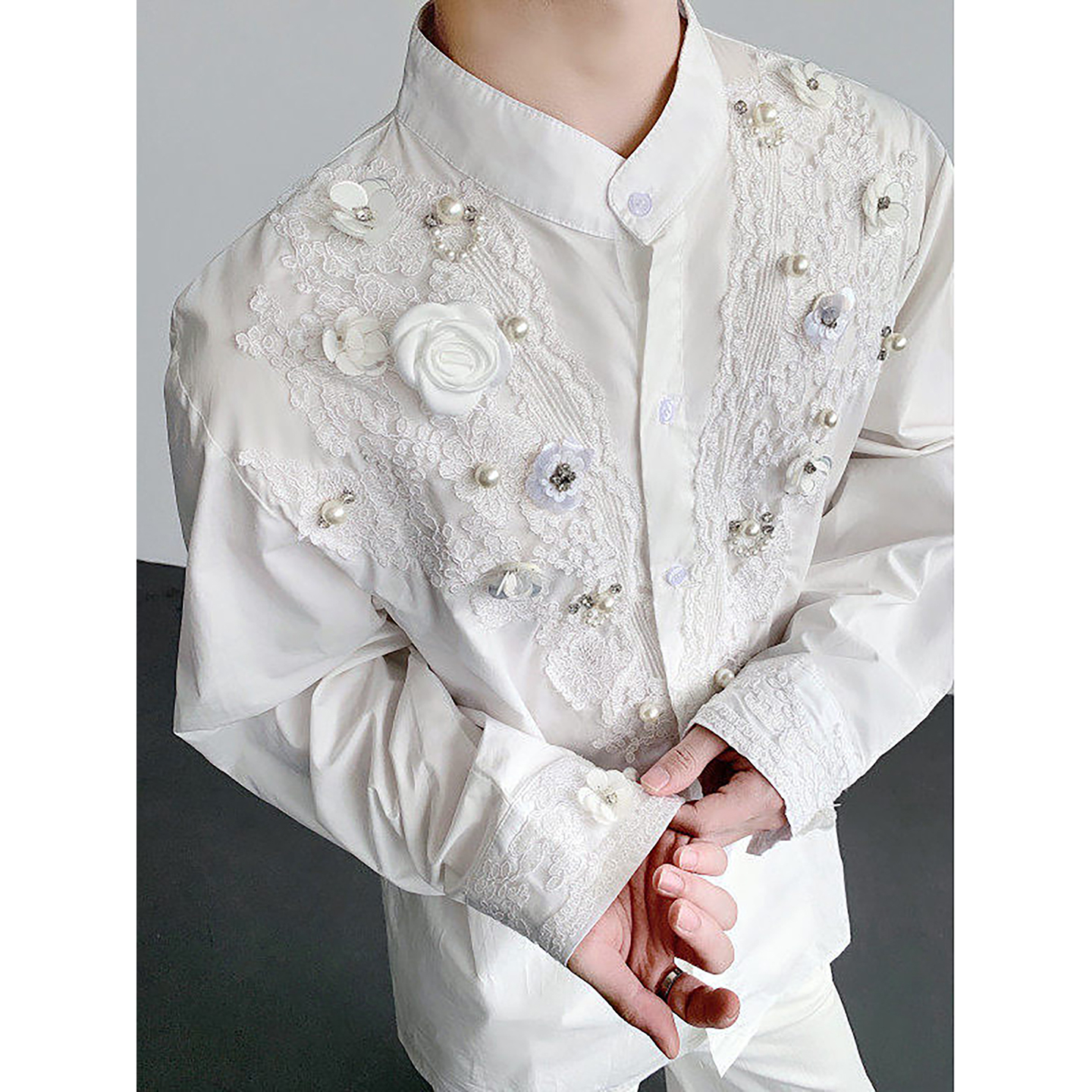立体玫瑰重工设计感礼服长袖衬衫