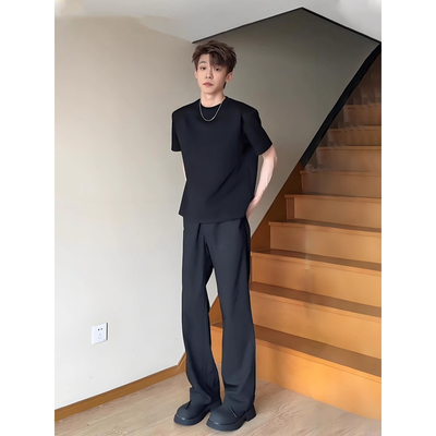 美式cleanfit微喇西装裤男夏季