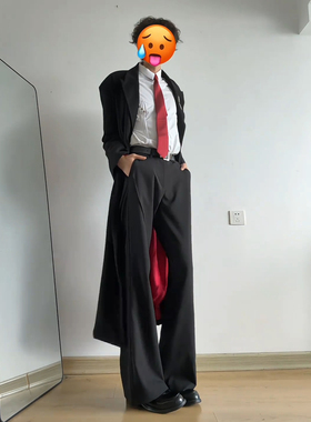 美式cleanfit微喇垂坠感西装裤男士那不勒斯dk裤子直筒显瘦弯刀裤