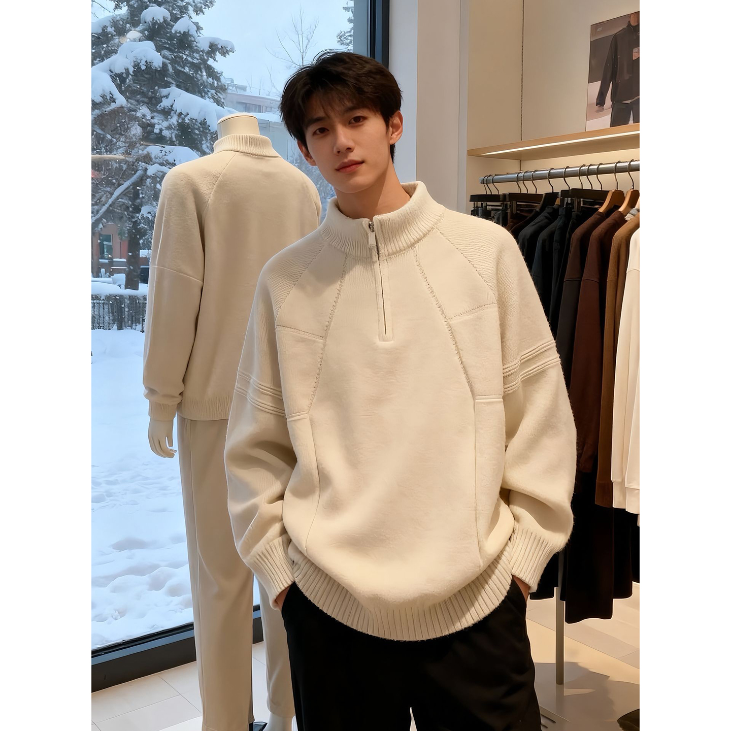 半拉链立领毛衣男秋冬韩版高级感