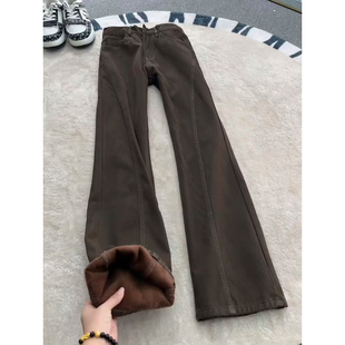 美拉德加绒牛仔裤男微喇美式复古cleanfit裤子直筒显瘦修身弯刀裤