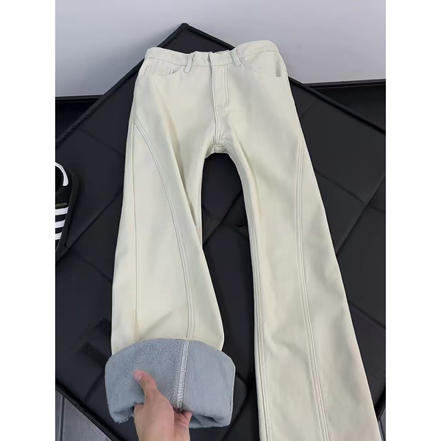 美式水洗斜切牛仔裤男秋冬季高腰显腿长直筒裤子加绒保暖工装长裤,男装,牛仔裤,淘宝优惠券,粉丝福利购,淘宝优惠卷