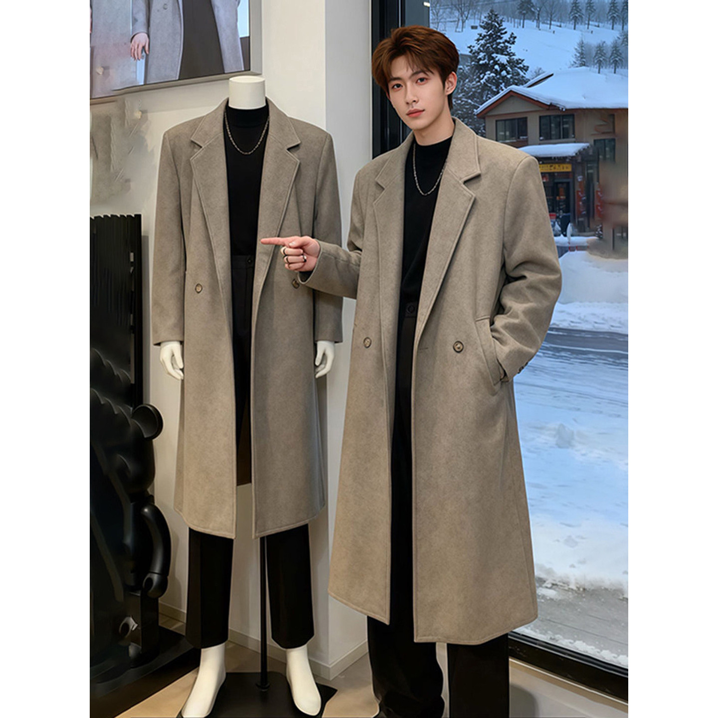 克苏鲁文职毛呢大衣男款冬季中长款加棉厚外套高级感妮子教父风衣,男装,毛呢大衣,淘宝优惠券,粉丝福利购,淘宝优惠卷