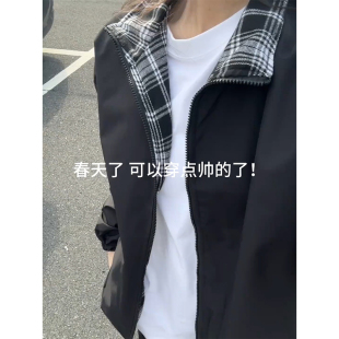 fitcheck格纹拼接飞行夹克男款春季穿搭棒球服外套美式复古冲锋衣