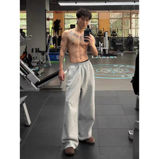 白花灰美式运动健身卫裤男款宽松bf慵懒风裤子直筒垂感弯刀阔腿裤