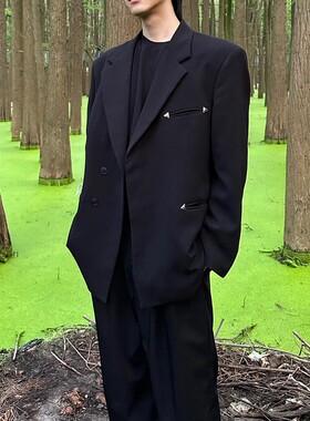 韩版英伦风设计感西装男模痞帅风廓形垫肩dk西服高级感晚礼服外套