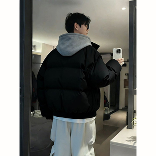 痞帅穿搭棉衣保暖厚棉袄外套 连帽羽绒棉服男生冬季 美式 假两件短款