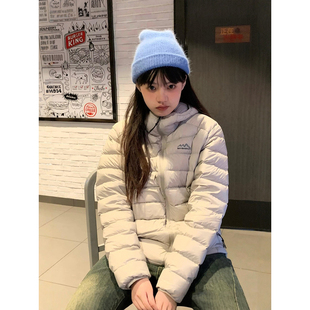 浅灰色排骨羽绒棉服男女冬季韩系轻薄显瘦棉袄高级感短款情侣外套