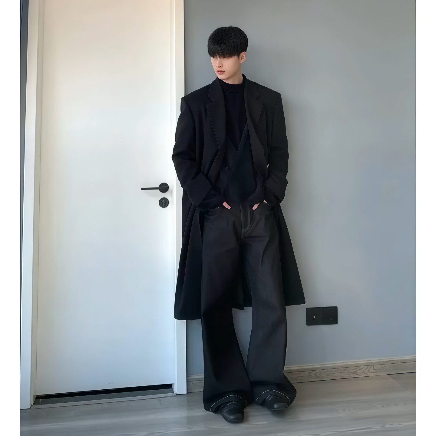 韩系英伦风男士呢子大衣高级感