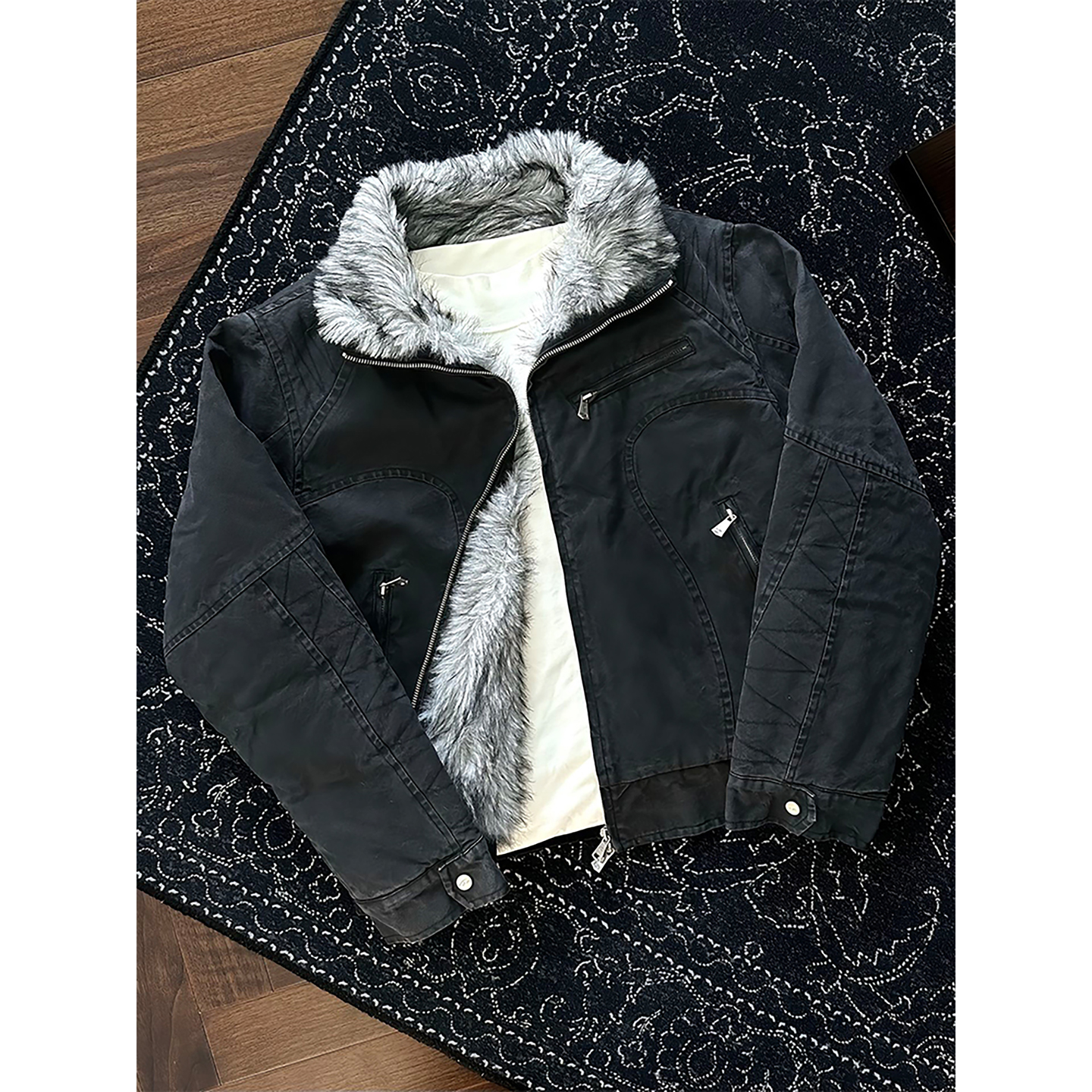 黑色短款解构座山雕棉服男款冬季