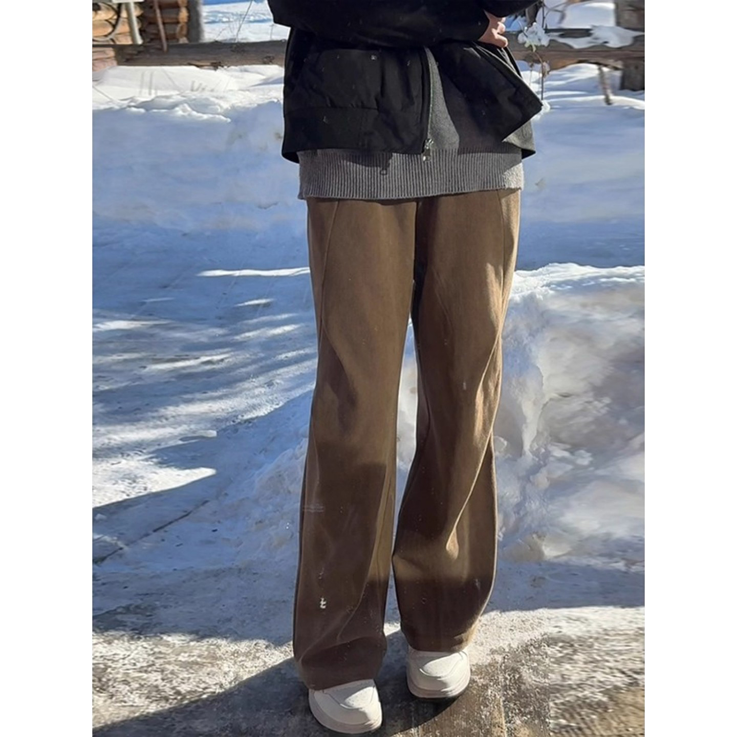 美拉德棕色褶皱卫裤男款秋冬季