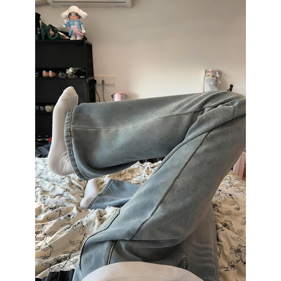 复古蓝微喇牛仔裤男秋冬美式