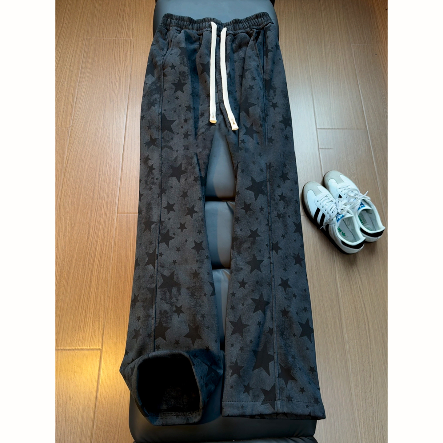 黑色扎染星星卫裤男款秋冬季加绒