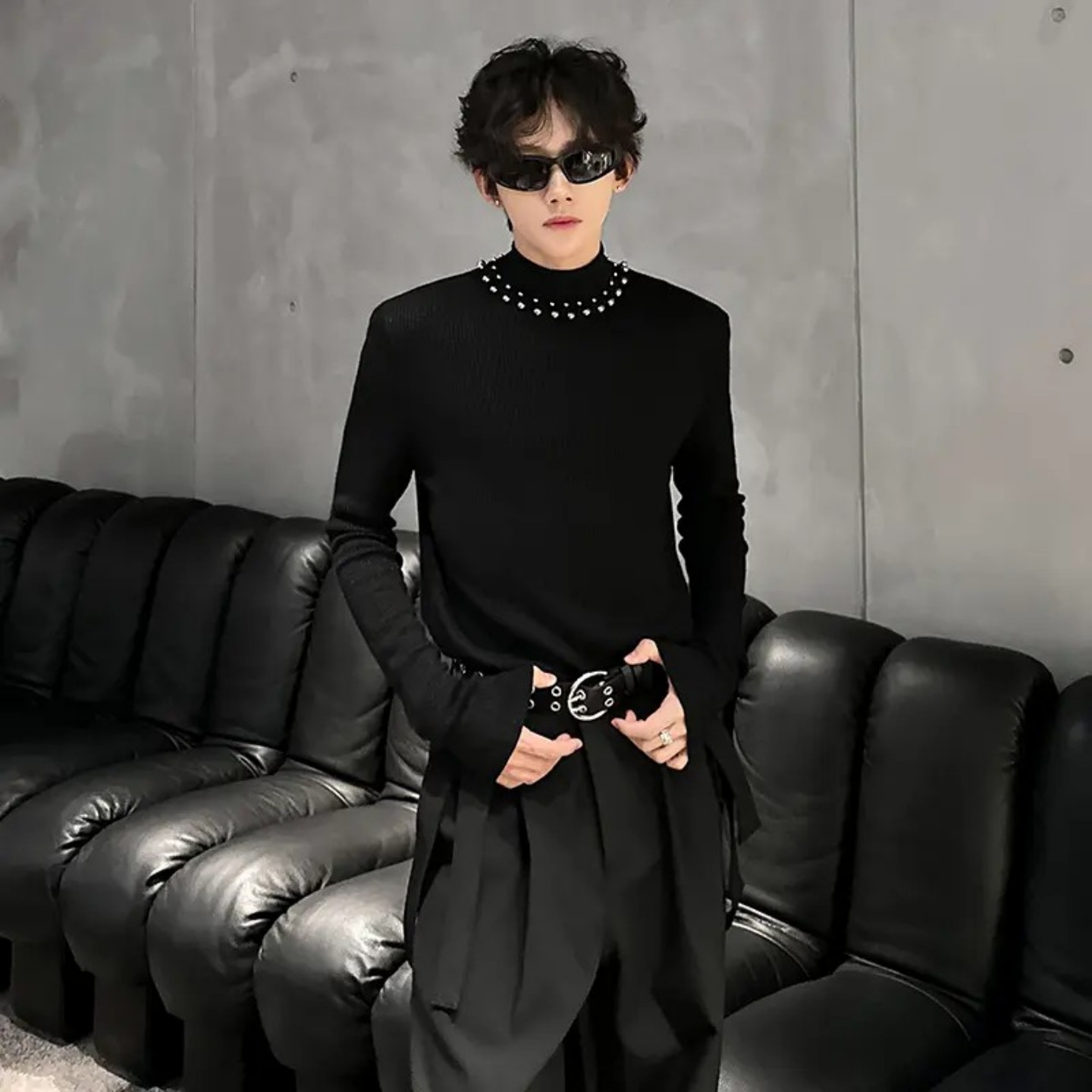 男模高级感穿搭钉珠针织衫秋冬