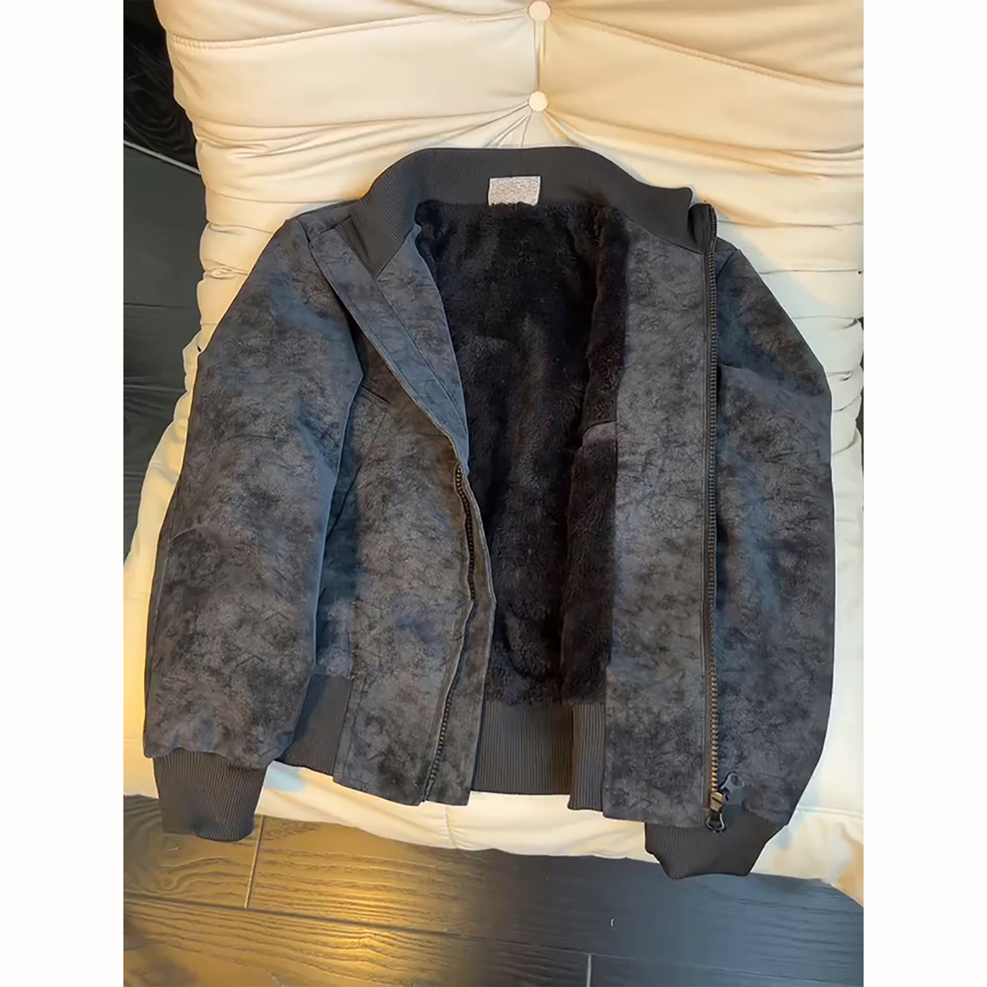 美式cleanfit灰色pu皮座山雕棉服男冬季加绒飞行夹克厚机车服棉衣