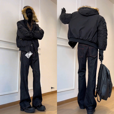 美式赤蝰原牛红线牛仔裤男高街