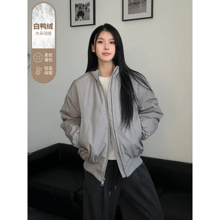 美式bomber飞行夹克羽绒服男款冬季高级感痞帅外套立领棒球服棉衣