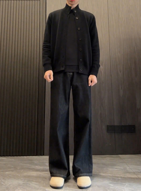 黑色原牛2021M牛仔裤男潮牌痞帅高级质感裤子直筒显瘦微喇弯刀裤