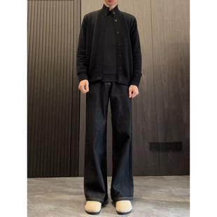 黑色原牛2021M牛仔裤男潮牌痞帅高级质感裤子直筒显瘦微喇弯刀裤