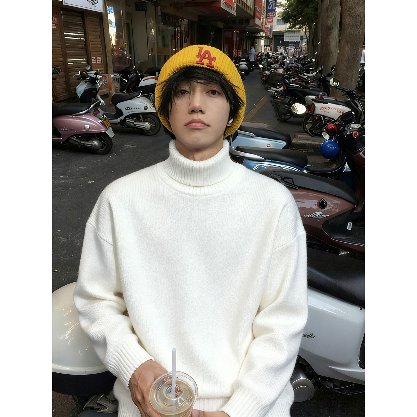 cleanfit白色高领毛衣男冬季加绒