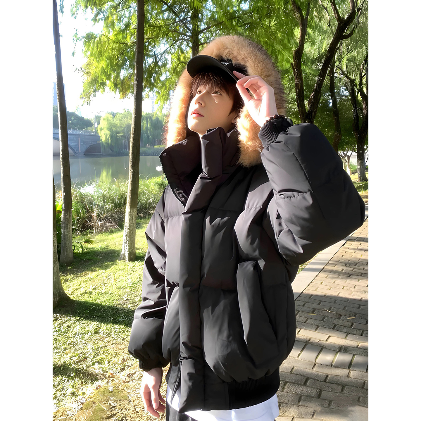 黑色boxy短款羽绒棉服男冬季加厚