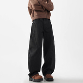 黑色弯刀牛仔裤 男款 春秋ootd穿搭宽松阔腿裤 美式 设计感香蕉镰刀裤