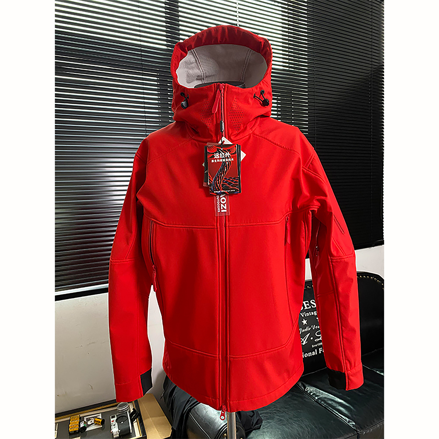 朱雀红软壳抓绒冲锋衣男款秋冬