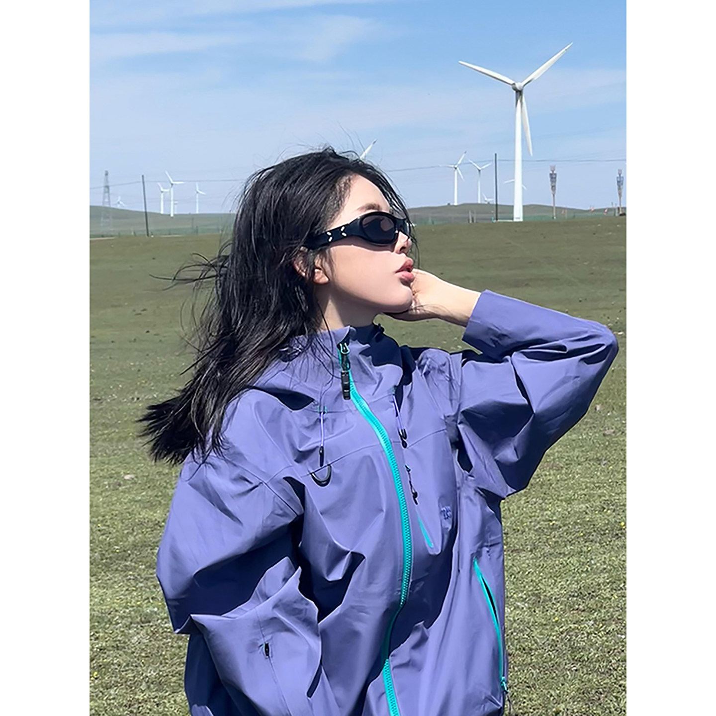 多巴胺紫色软壳冲锋衣男秋季短款